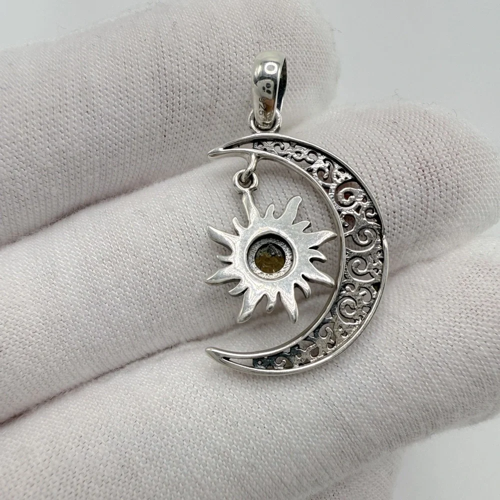 Genuine Citrine .925 Sterling Silver Moon Pendant - Picture 5 of 10